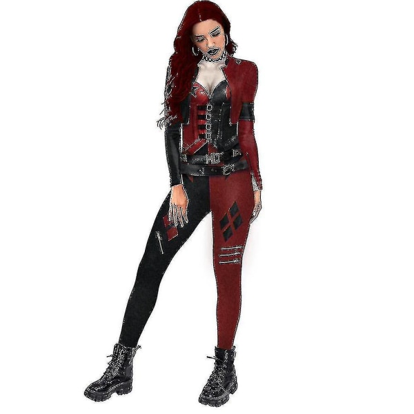 Dam Harley Quinn Kostym Klassisk Harley Quinn Halloween Cosplay Costume Jumpsuit S