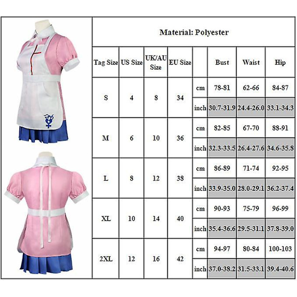 Mikan Tsumiki Cosplay Set Skjorta+kjol+förkläde+rosett Hembiträde Uniform Outfit Set Presenter M