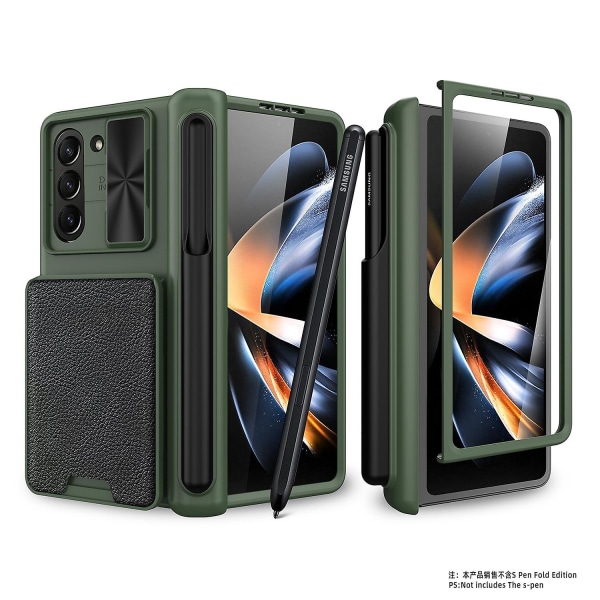 Z Fold 5 Case, Plånbok Gångjärnsskydd Case För Samsung Galaxy Z Fold 5 Med S Pen Hållare & skjutbart cover Green