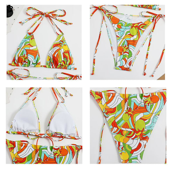 Sexig Bikini Dam Split Baddräkt Summer Beach Pool Bikini Yellow flower l