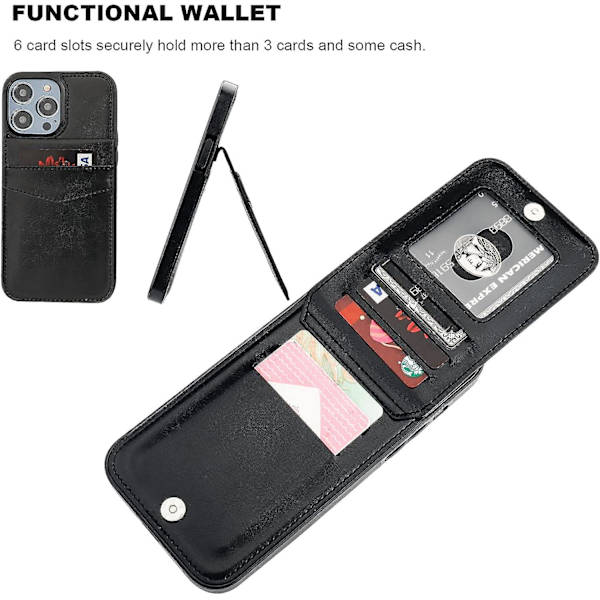 Flip Premium Läder Magnetlås Heavy Duty Case För Iphone 15 Pro Max/15 Ultra Med Kickstand Black