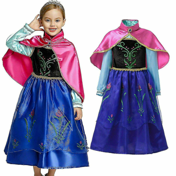 Barn Flickor Frozen Anna Princess Dress Cosplay Party Costume Fancy Dress (gratis frakt) Blue 6 7 Years