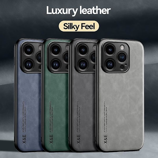Magnetisk läderbaksida phone case för iPhone 15 Dark grey