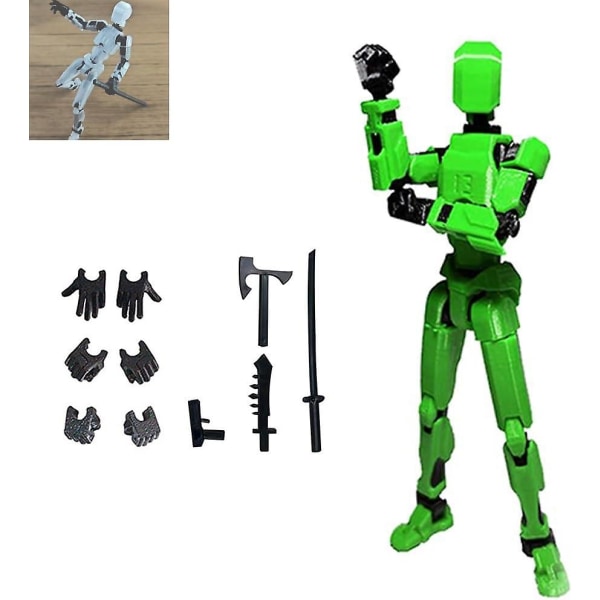 T13 Action Figure, Titan 13 Action Figure, Robot Action Figure, 3D printed med full artikulation för Stop Motion-animering Green black none