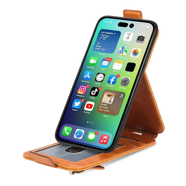 Dragkedja Plånbok Case För iPhone 15 Plus Brown