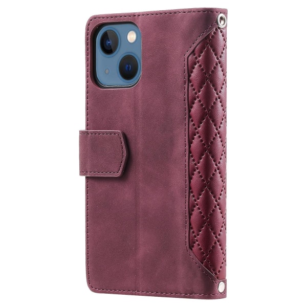 Grid Texture Zipper Case för iPhone 15 Dark red