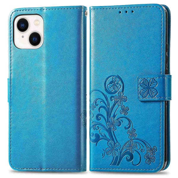 Fyrfodrat läderfodral med case för iPhone 15 Blue