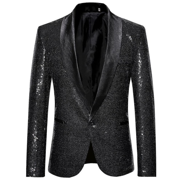 Herrmode paljett Casual Blazer Wediing Celebration kostymjacka Black L