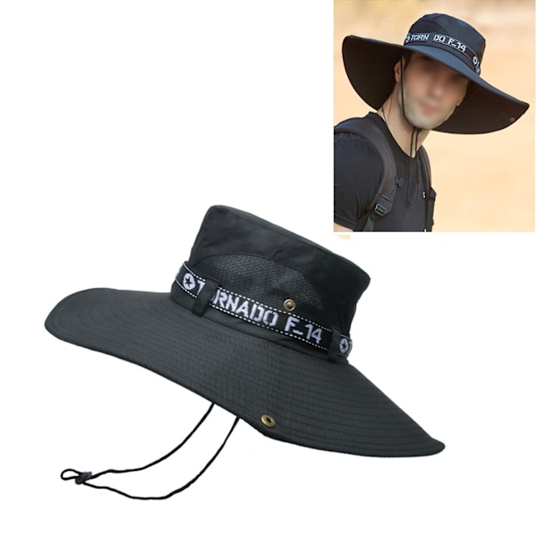 Fiskehatt Andas bomull Polyester Stor brättad solhatt för män Sommar bergsklättring Black