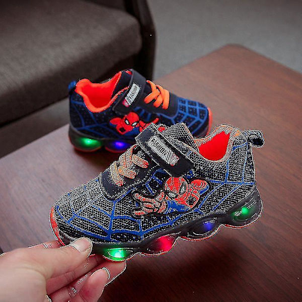 Barn Sportskor Spiderman Lighted Sneakers Barn Led Luminous Skor För Pojkar Blue 23