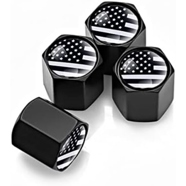 American Flag Däckventilspindelkapslar för bil, 4Pack Anti-Rost lufttät gummitätning Universal för bilar, fordon, cyklar, T Black\/White