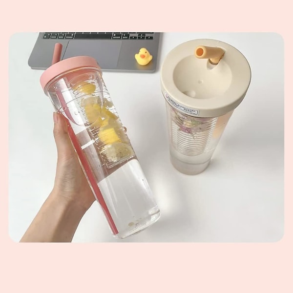 Drickskopp med sugrör och lock, resekopp för lemonad, smoothie & juice, återanvändbar 700 ml plastgul pink