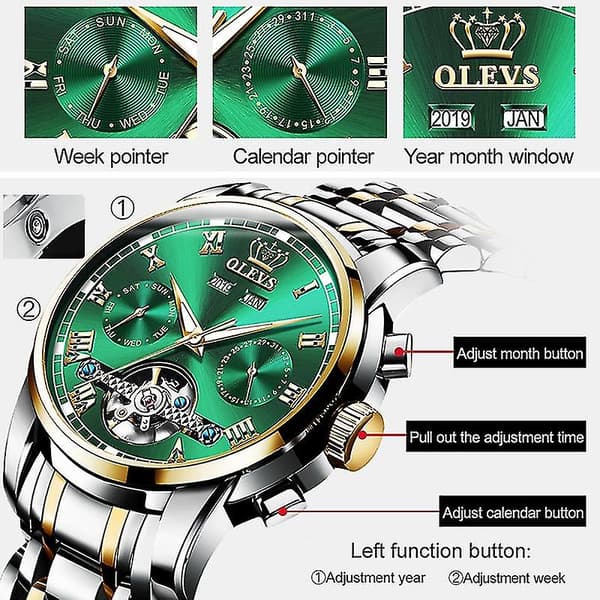 Olevs 6607 multifunktions vattentät mekanisk watch Black