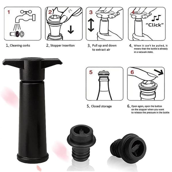 Wine Saver Vacuum Pump Sealer Preserver Set med 2 kapsyler luftflaskproppar null none
