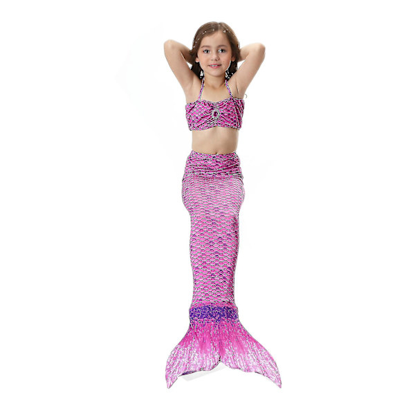 Barn Flickor Mermaid Tail Bikini Set Baddräkt Badkläder Simdräkt Purple 8-9 Years