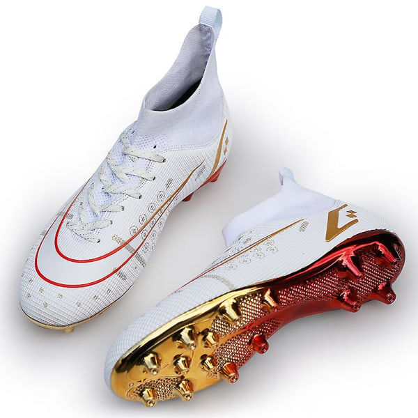 Fotbollsskor för män Fotbollsskor med hög ankel för vuxna Grästräning Sport Skor Sneakers Yj209 White 35