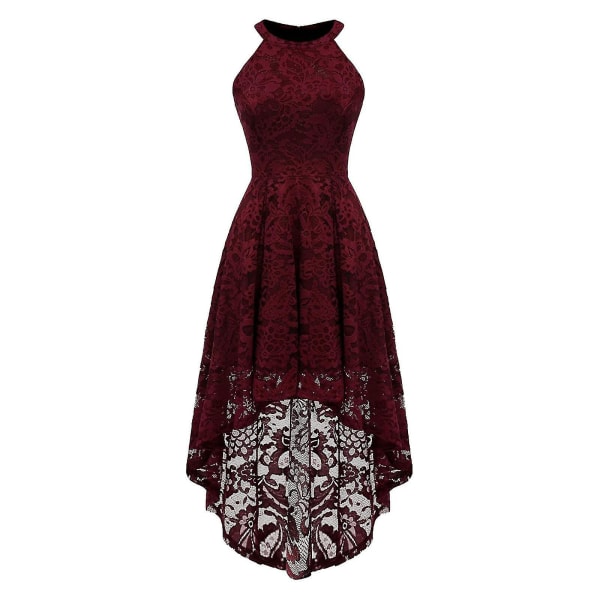 Elegant spetsklänning för kvinnors grimma ärmlös Cocktail Slida Klänning Wine red XL