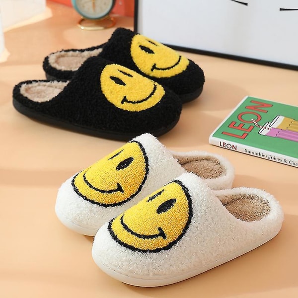 Retro leende ansikte Mjuk plysch Bekväm Varm Slip-on tofflor för par Vinter Varm inomhustillbehör Coffee 37-38
