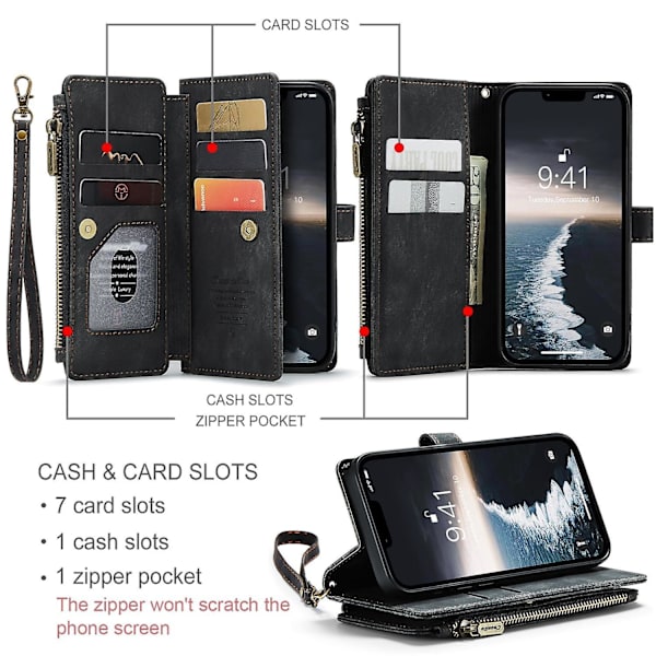 Multifunktionellt case för iPhone 15 Black