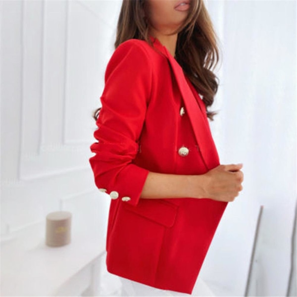 Kvinnor Dubbelknäppt kostym kavaj långärmad kappa Formell Business Casual Slim Fit Jacka Ytterkläder Red XL