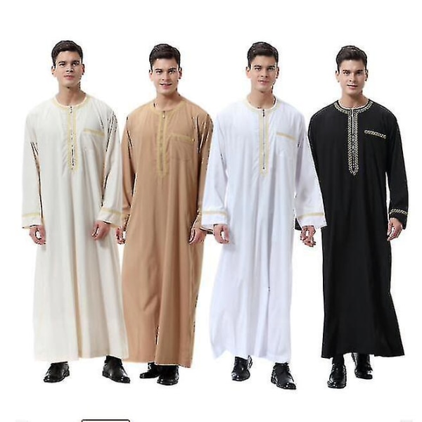 Herr Mu Saudi Robe Kaftan Dubai Tunika Long Top Blus Thobe Kläder A black S