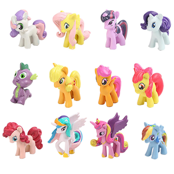 12 st/ set Söta ponny actionfigurer Regnbågshäst Enhörning Lilla hästfigurer Multicolor 12 pc