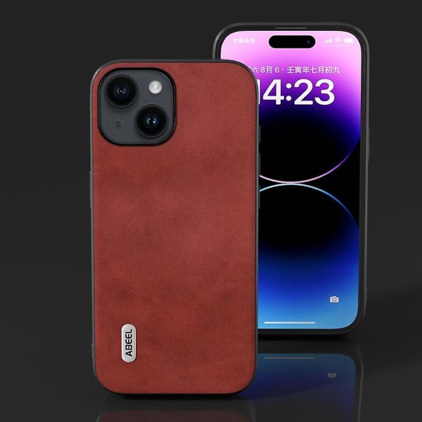 ABEEL Cowhide Texture PU case för iPhone 15 Red