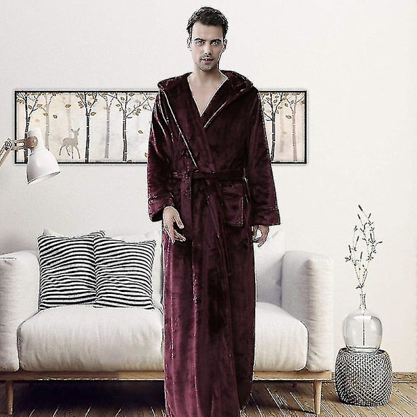 Kvinnor Män Vinter Plus Size Flanellrock Extra lång Huva Varm Morgonrock Lovers Tjock Kimono Badrock Man Morgonrock Robes men hooded coffee M