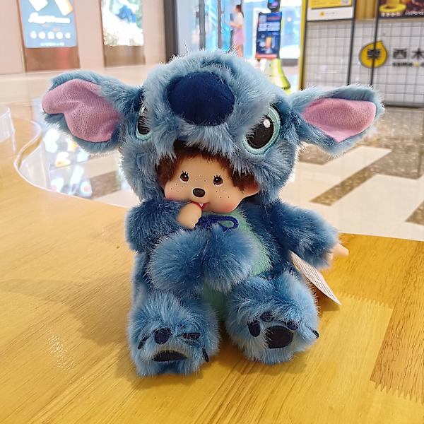 Tecknad Monchhichi Stitch plyschdocka Kawaii mjuk plyschdockaleksak för barn White