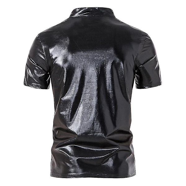 Herr V-ringad Sparkle Kortärmade Glänsande Pikétröjor 70-tal 80-tal Disco Party Casual T-shirts T-tröjor Black L