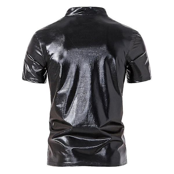 Herr V-ringad Sparkle Kortärmade Glänsande Pikétröjor 70-tal 80-tal Disco Party Casual T-shirts T-tröjor Black M