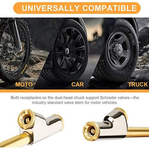 AstroAI Air Chuck 1/4&#34; FNPT Heavy Duty Dual Head Mässing Däck Chuck Kompatibel med Inflator Luftpump Kompressor Tillbehör för Truck Bus Brass