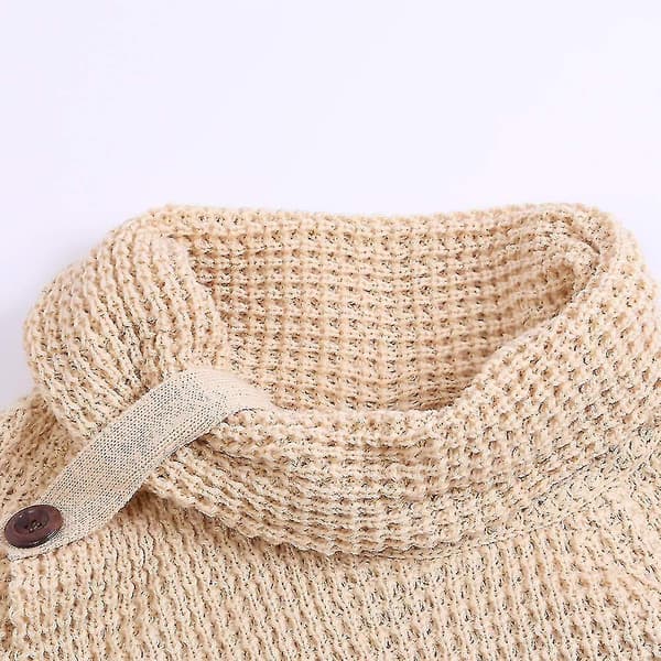 Vinter Lös Turtleneck Tröja Långärmad Knapp Casual Pullover För Kvinnor Khaki L