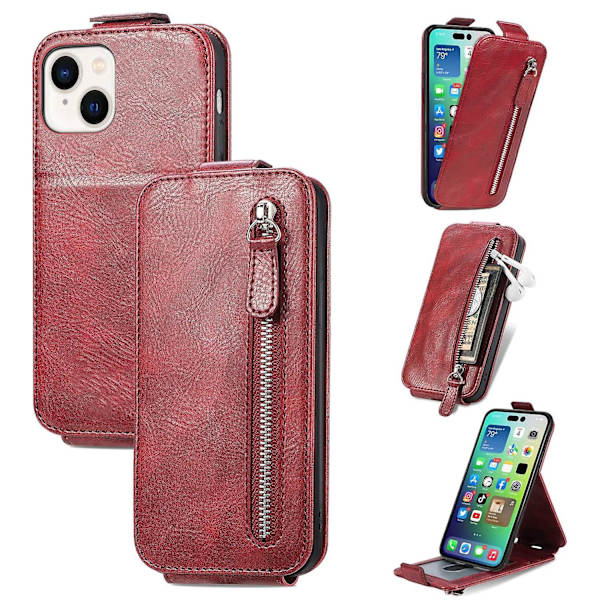 Dragkedja Plånbok Case För iPhone 15 Plus Red
