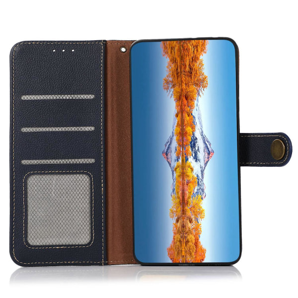 Khazneh för Samsung Galaxy S23 Ultra 5g äkta läder Rfid-blockerande cover Vikbart ställ Fullt case - Svart Blue