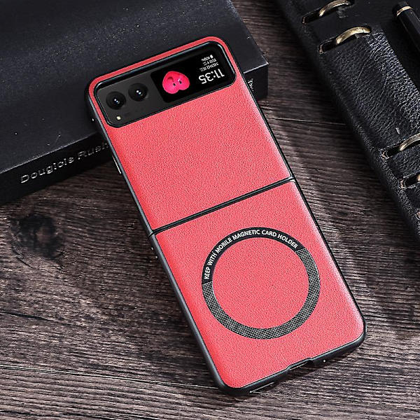 För Motorola Razr 40 5G magnetiskt phone case PU-läder+PC-hårt cover kompatibelt med Magsafe Red