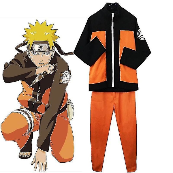 Naruto Uzumaki Barn Pojke Halloween Dress Up Anime Cosplay Costume Up Jackor Byxor Hel Se-a 2XL(140-150CM)