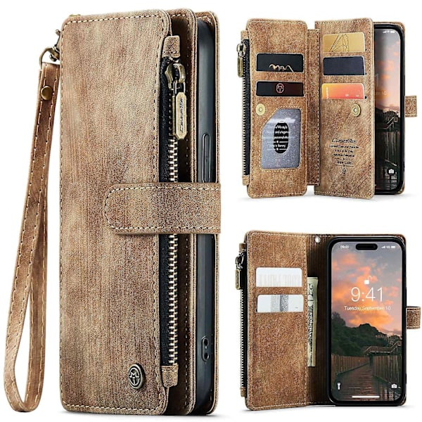 Multifunktionellt case för iPhone 15 Pro Max Brown