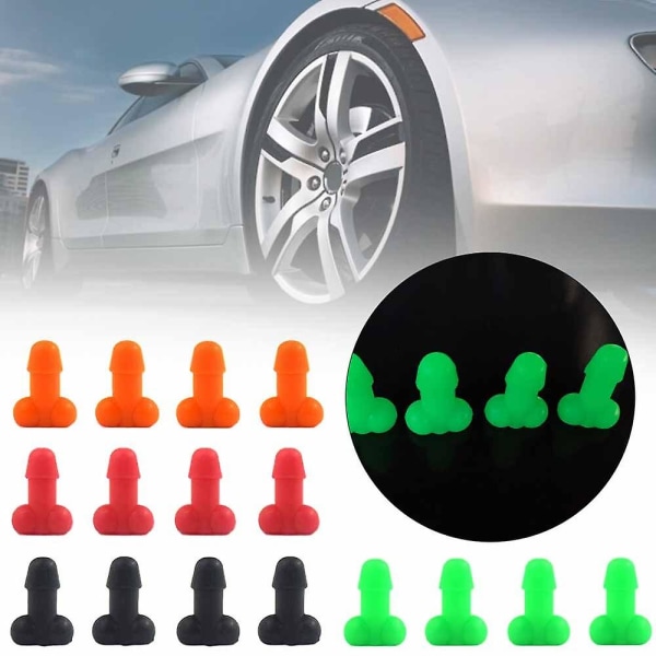 Prank Valve Stem Caps, 4st Universal Funny Tire Cover, Luminous Tire Valve Stem Caps Glow In The Dark Green 4pcs