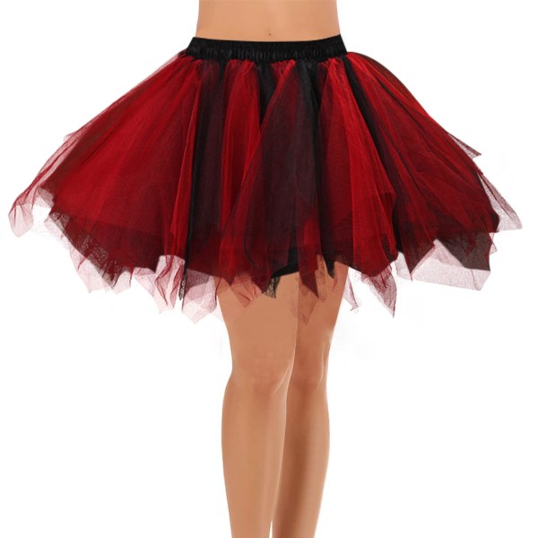 Vuxenkjol i tutu för kvinnor 1950-tals vintage underkjol i tyll, balett bubbelkjolar, kort för dans, cosplayfest Black Red M