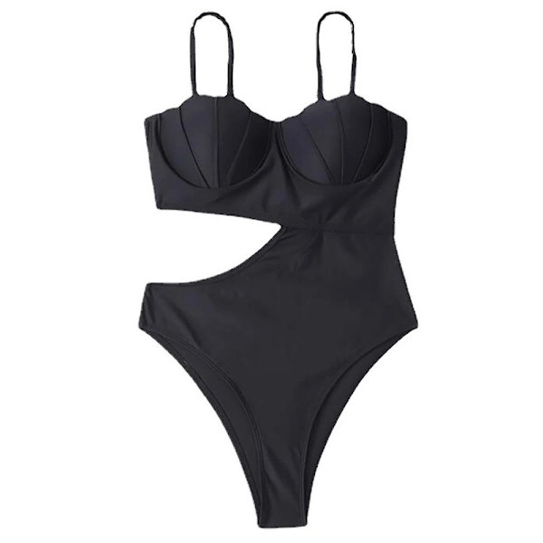 Ny enfärgad baddräkt i ett stycke Kvinna Sexig Plastmönster Splicing Bantning black M