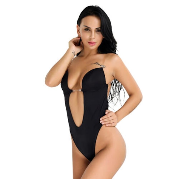 Kvinnor Body Shaper Rygglös bröllopsbody Plunge-bh Bröllopsformkläder underkläder Black 3XL