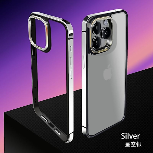 Metallram Slim Fit Ingen ryggdesign Utmärkt värmeavledning för Iphone 15 Pro Max/ Iphone 15 Pro Anti-fall Kantskydd Silver iPhone 15 Pro Max