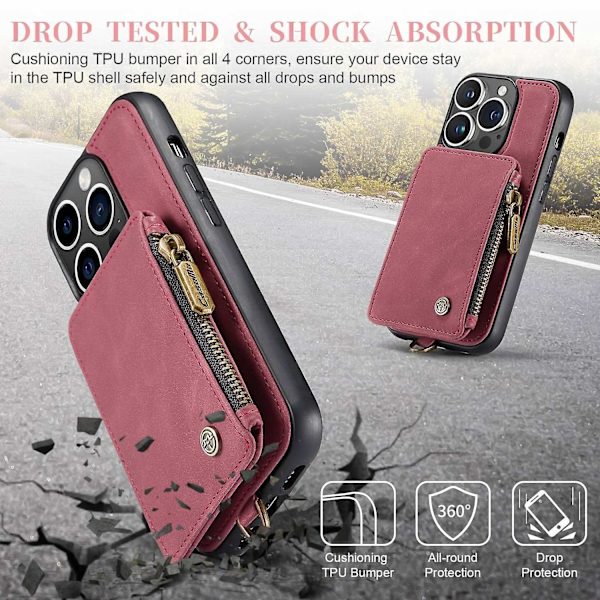 Multifunktionellt RFID- case för iPhone 15 Pro Red
