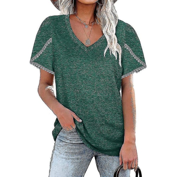 2023 kortärmad t-shirt för kvinnor Casual lös rund halsad topp Mode som andas sommarkläder Nytt Green M