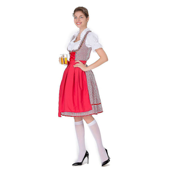 Kvinnors Oktoberfest Dräkt Tysk Dirndl Klänning Kostym Klänning Bayersk Karnevalsfest Red L