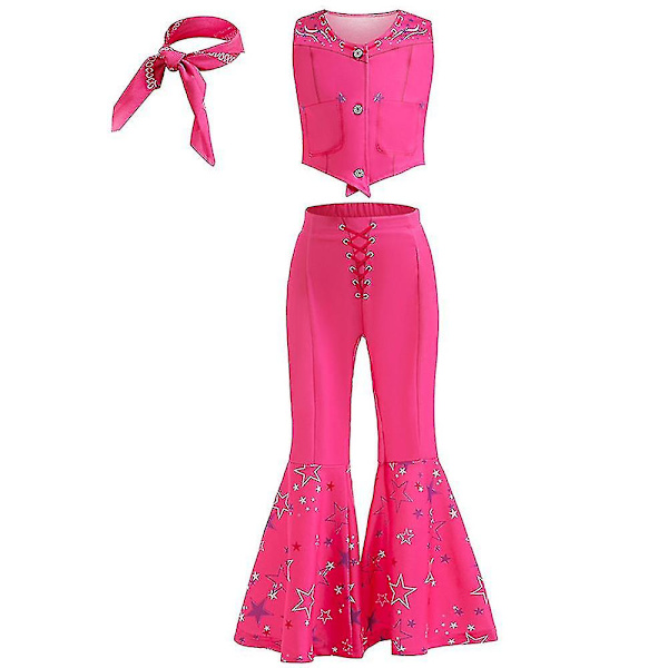 Flickor Barbie Cosplay Kostym Rosa Väst Långbyxor Med Scarf Film Kostymer Outfit För Barn Halloween Carnival Dress Up 4-5 Years