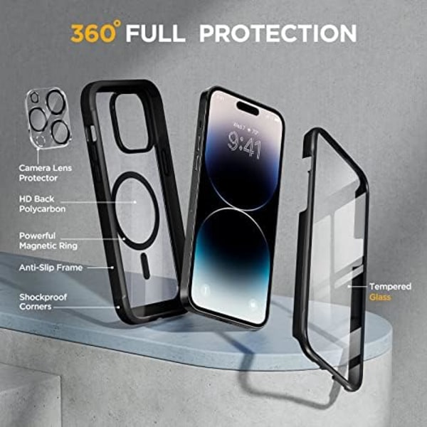 Miracase Glass Series Designad för iPhone 14 Pro Max Case 6,7 tum, [2023 Upgrade] Bumper Case med inbyggd 9H härdat glas Scr Black-B