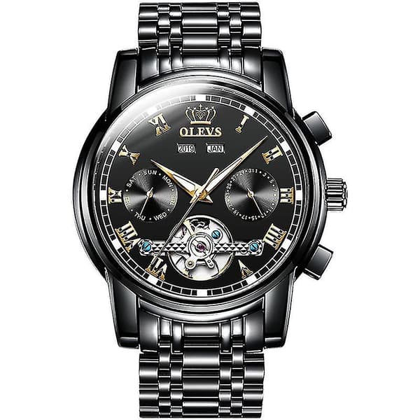 Olevs 6607 multifunktions vattentät mekanisk watch Black