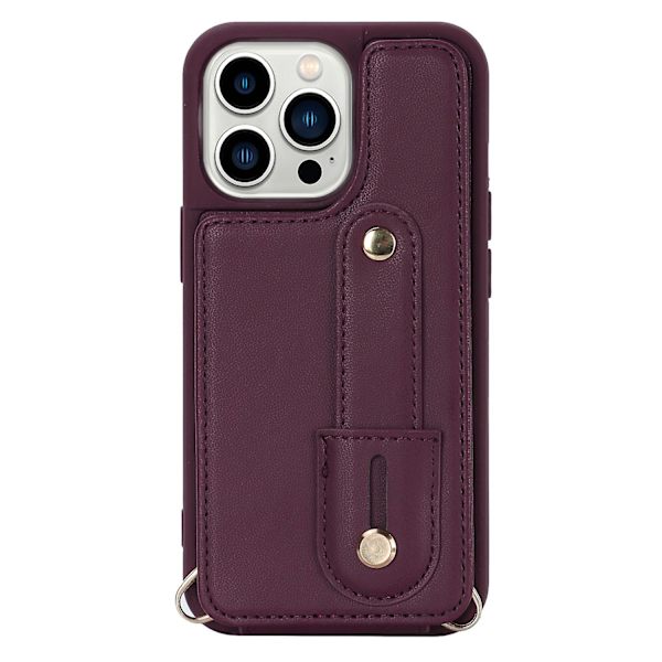 För Iphone 14 Pro Handledsrem Kickstand Armband Phone case Pu Läderbelagd TPU- cover Wine Red